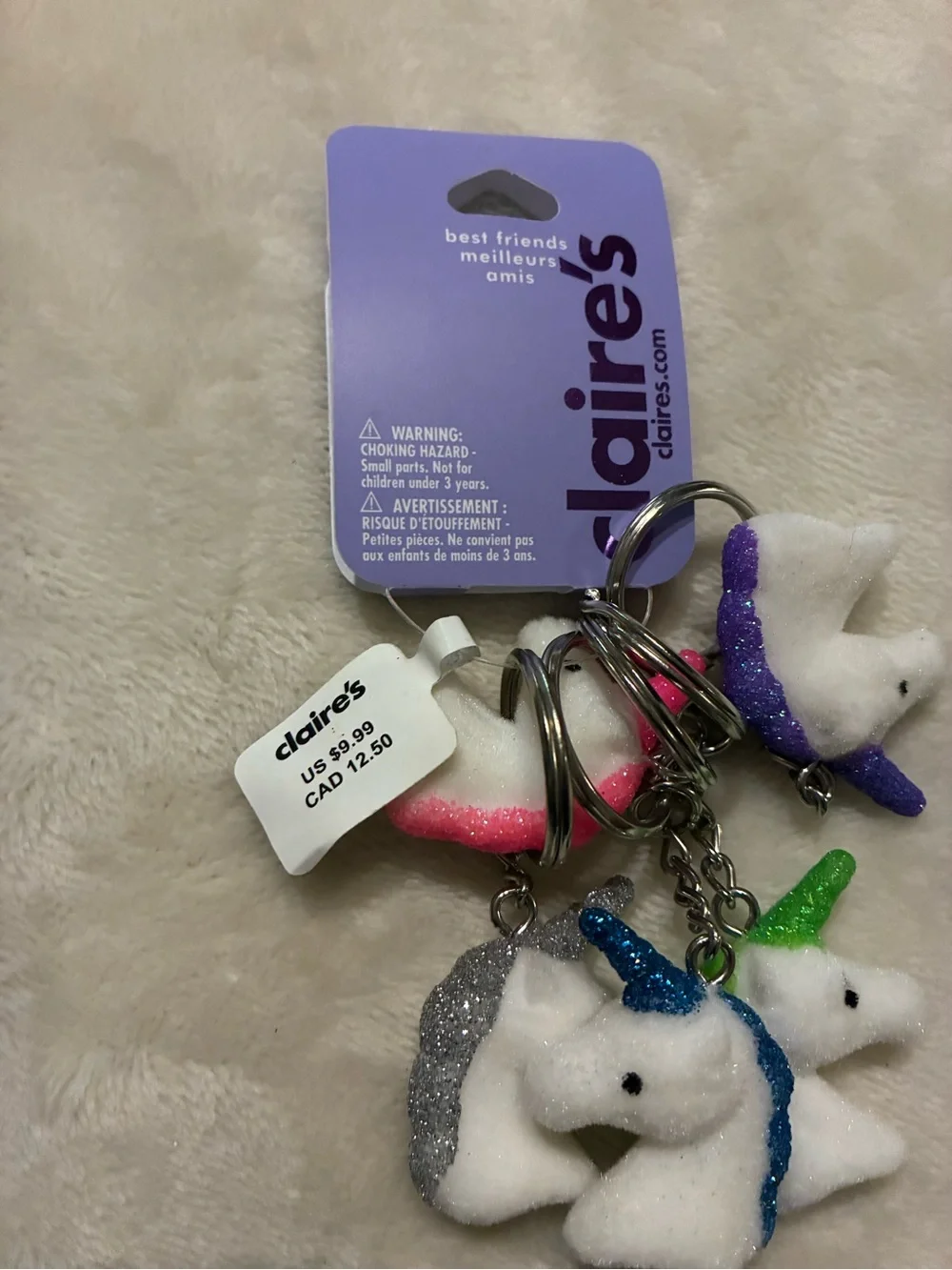 Claire's Kids Glitter Unicorn Keychain Set - White and Multicolor